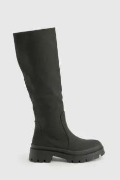 Over The Knee Boots|Knee High Boots*boohoo Wide Fit Rubber Knee High Boot black