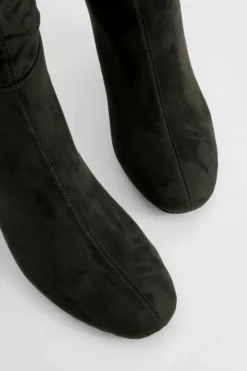 Over The Knee Boots|Knee High Boots*boohoo Wide Fit Ruched Heeled Knee High Boots black