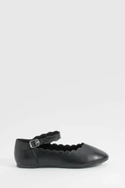 Ballet Flats|Flats*boohoo Wide Fit Scallop Edge Ballet Flats black