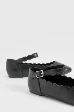 Ballet Flats|Flats*boohoo Wide Fit Scallop Edge Ballet Flats black