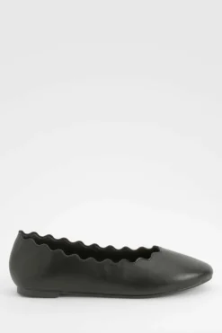 Ballet Flats|Flats*boohoo Wide Fit Scallop Edge Ballet Flats black