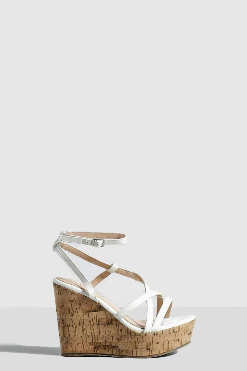 Wedges*boohoo Wide Fit Skinny Strap Cork Wedges white