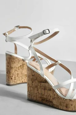Wedges*boohoo Wide Fit Skinny Strap Cork Wedges white
