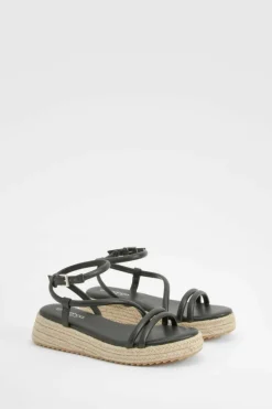 Sandals*boohoo Wide Fit Skinny Strap Flatform Sandals black