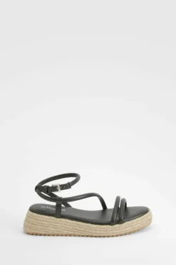 Sandals*boohoo Wide Fit Skinny Strap Flatform Sandals black