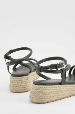 Sandals*boohoo Wide Fit Skinny Strap Flatform Sandals black