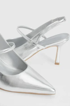 Heels*boohoo Wide Fit Slingback Strap Detail Court Shoes silver