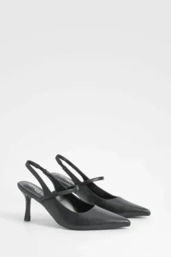 Heels*boohoo Wide Fit Slingback Strap Detail Court Shoes black