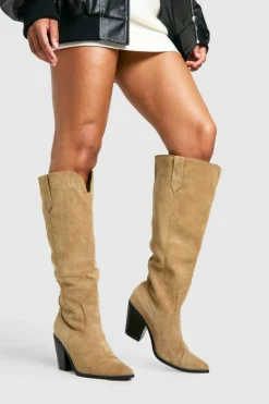 Cowboy Boots|All Boots*boohoo Wide Fit Slouchy Faux Suede Cowboy Boots taupe
