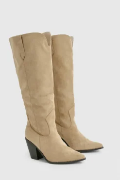 Cowboy Boots|All Boots*boohoo Wide Fit Slouchy Faux Suede Cowboy Boots taupe