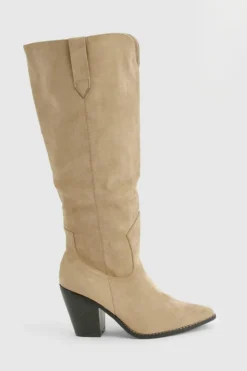 Cowboy Boots|All Boots*boohoo Wide Fit Slouchy Faux Suede Cowboy Boots taupe
