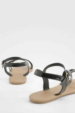 Sandals*boohoo Wide Fit Snake Asymmetric Basic Sandals black