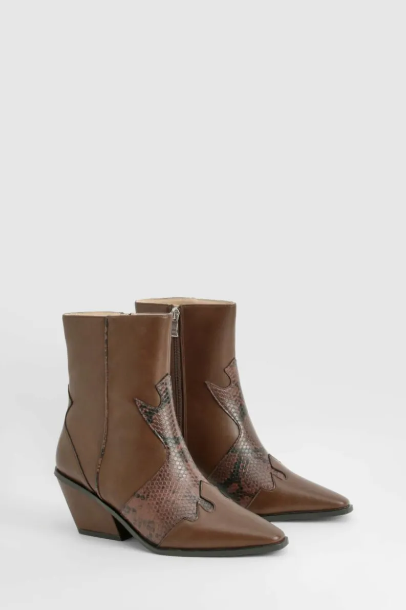 Cowboy Boots|All Boots*boohoo Wide Fit Snakeskin Detail Western Boot chocolate