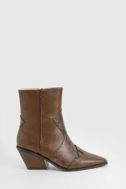 Cowboy Boots|All Boots*boohoo Wide Fit Snakeskin Detail Western Boot chocolate