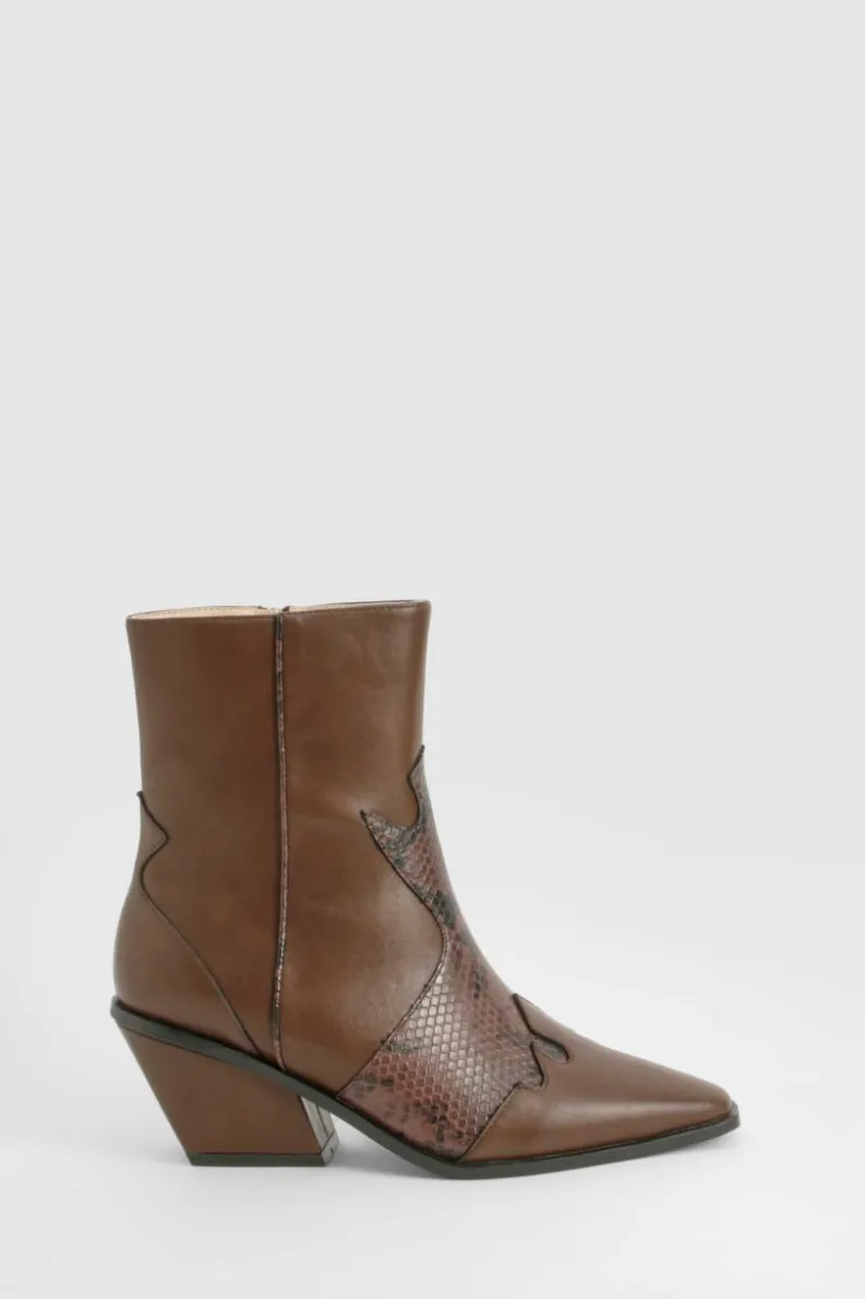Cowboy Boots|All Boots*boohoo Wide Fit Snakeskin Detail Western Boot chocolate