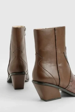 Cowboy Boots|All Boots*boohoo Wide Fit Snakeskin Detail Western Boot chocolate