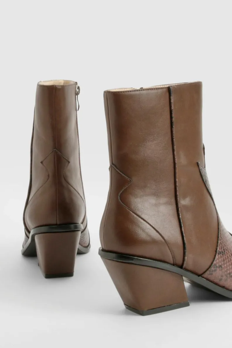 Cowboy Boots|All Boots*boohoo Wide Fit Snakeskin Detail Western Boot chocolate