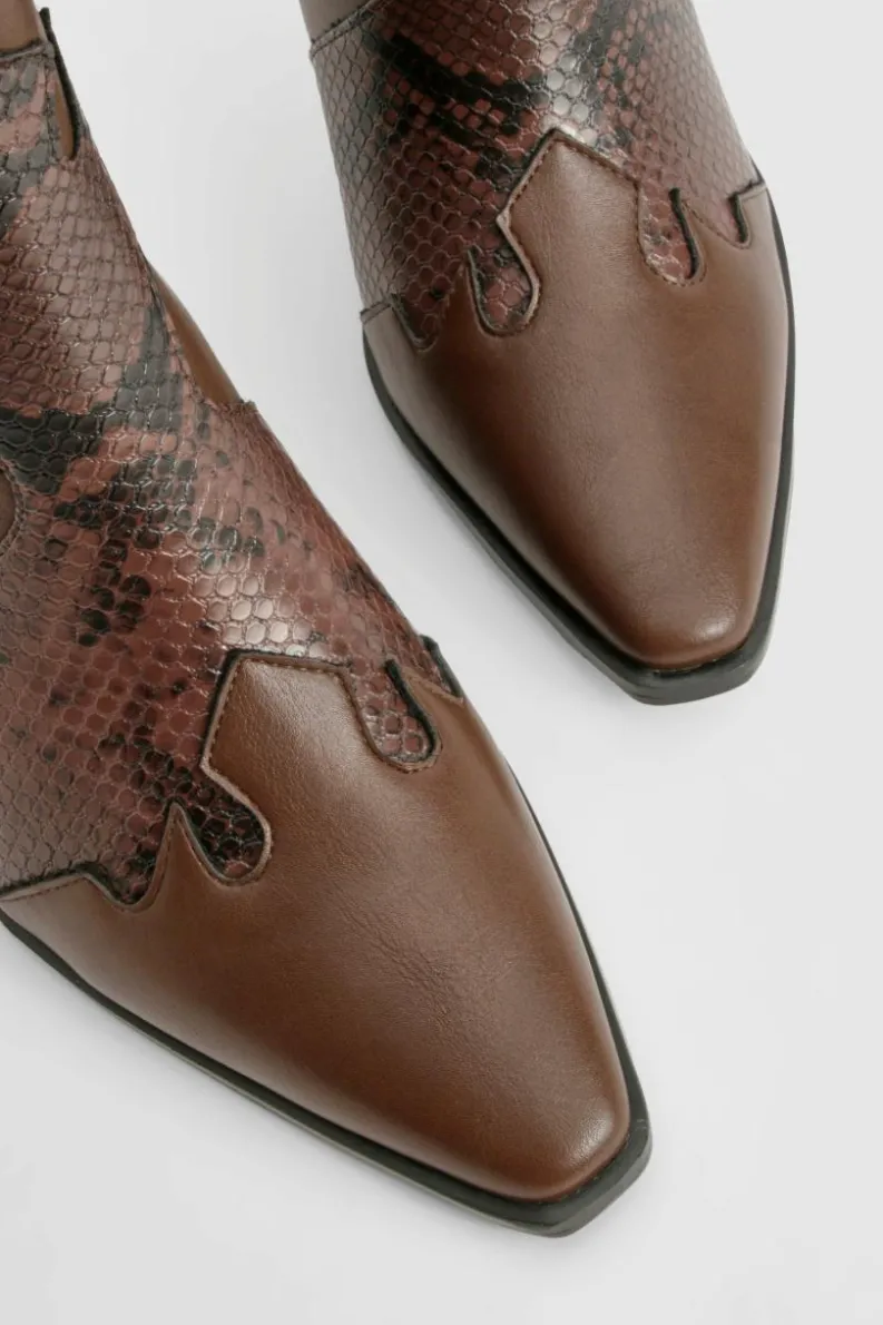 Cowboy Boots|All Boots*boohoo Wide Fit Snakeskin Detail Western Boot chocolate