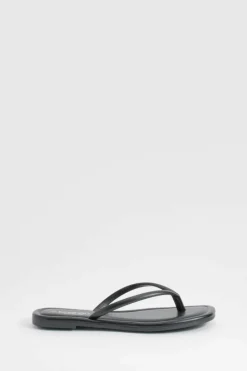 Sandals*boohoo Wide Fit Square Toe Flip Flops black