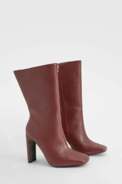 Heeled Boots|All Boots*boohoo Wide Fit Square Toe Heeled Boots cherry