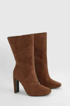 All Boots|Boots*boohoo Wide Fit Square Toe Heeled Boots brown