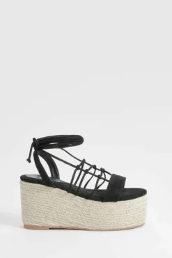 Wedges|Heels*boohoo Wide Fit Strappy Caged Chunky Wedges black