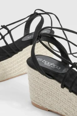 Wedges|Heels*boohoo Wide Fit Strappy Caged Chunky Wedges black