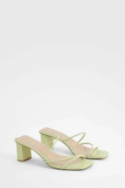 Heels*boohoo Wide Fit Strappy Low Block Heel Mule lime