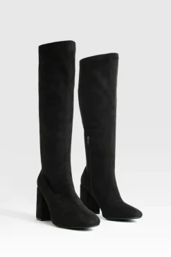 Knee High Boots|All Boots*boohoo Wide Fit Stretch Knee High Boots black