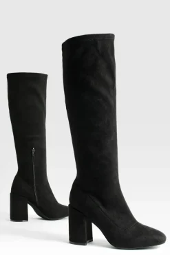 Knee High Boots|All Boots*boohoo Wide Fit Stretch Knee High Boots black
