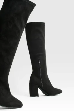 Knee High Boots|All Boots*boohoo Wide Fit Stretch Knee High Boots black