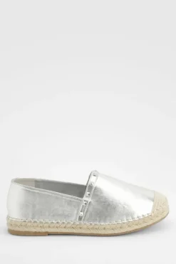 Sandals*boohoo Wide Fit Stud Detail Espadrilles silver