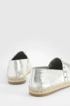 Sandals*boohoo Wide Fit Stud Detail Espadrilles silver