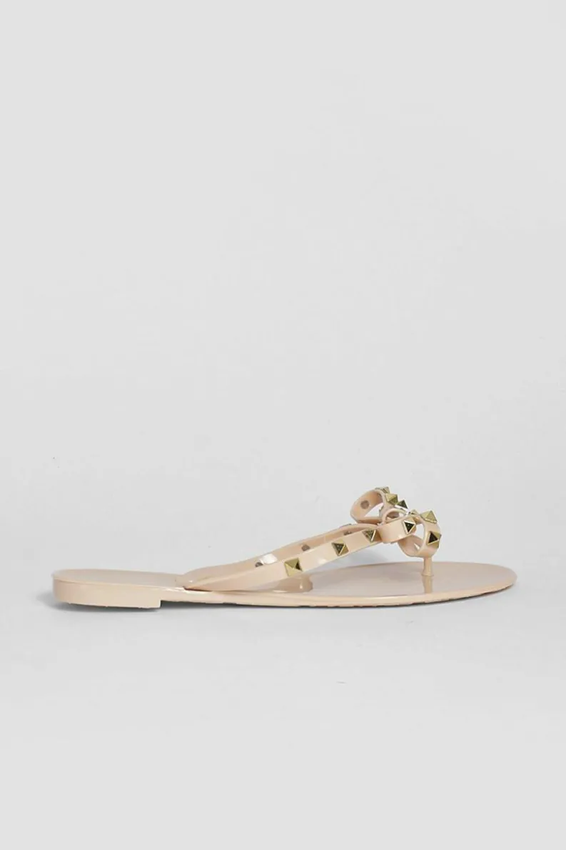 Sandals*boohoo Wide Fit Studded Bow Jelly Flip Flop nude