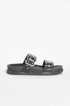 Sandals*boohoo Wide Fit Studded Detail Double Strap Slider black