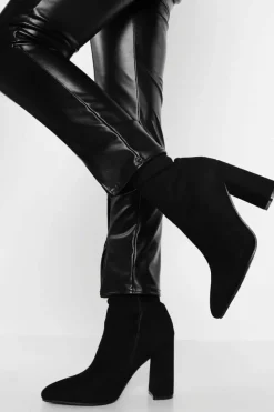 Heels|Heeled Boots*boohoo Wide Fit Suedette Pointed Block Heel Sock Boots black