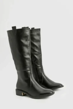 Over The Knee Boots|Knee High Boots*boohoo Wide Fit Tab Detail Knee High Boot black