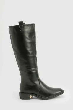 Over The Knee Boots|Knee High Boots*boohoo Wide Fit Tab Detail Knee High Boot black