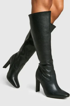 Over The Knee Boots|Knee High Boots*boohoo Wide Fit Textured Knee High Boots black