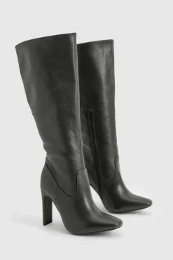 Over The Knee Boots|Knee High Boots*boohoo Wide Fit Textured Knee High Boots black