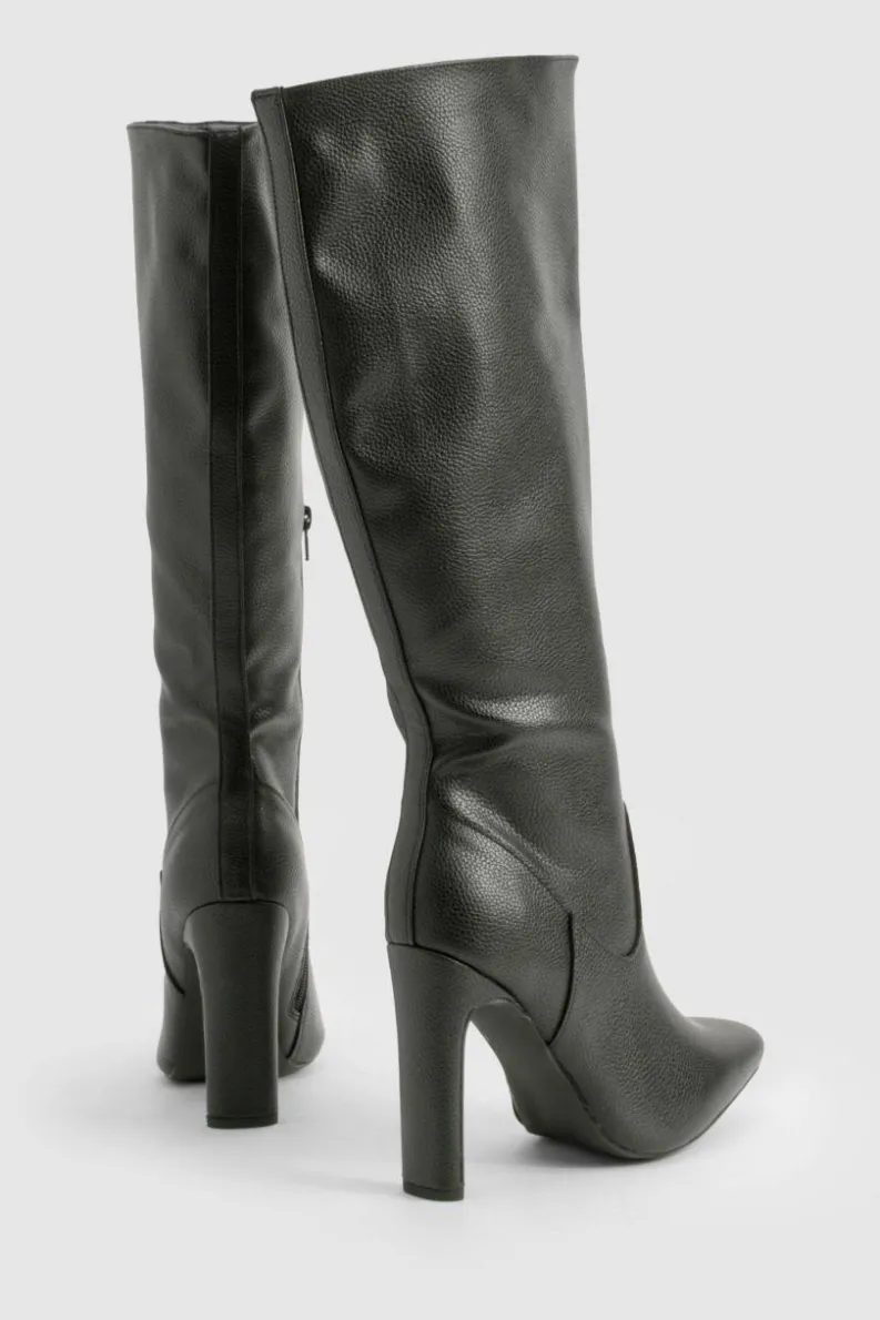 Over The Knee Boots|Knee High Boots*boohoo Wide Fit Textured Knee High Boots black