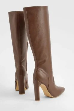 Over The Knee Boots|Knee High Boots*boohoo Wide Fit Textured Knee High Boots chocolate