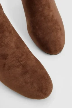 Heels|Heeled Boots*boohoo Wide Fit Tie Back Block Heel Sock Boots chocolate