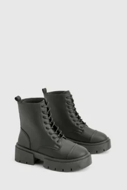 Chunky Boots|Biker Boots*boohoo Wide Fit Toe Cap Detail Chunky Hiker Boots black