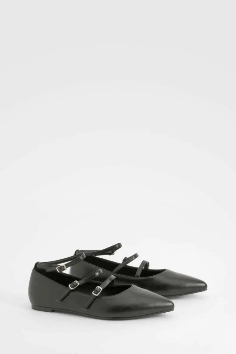 Ballet Flats|Flats*boohoo Wide Fit Triple Strap Ballet Flats black