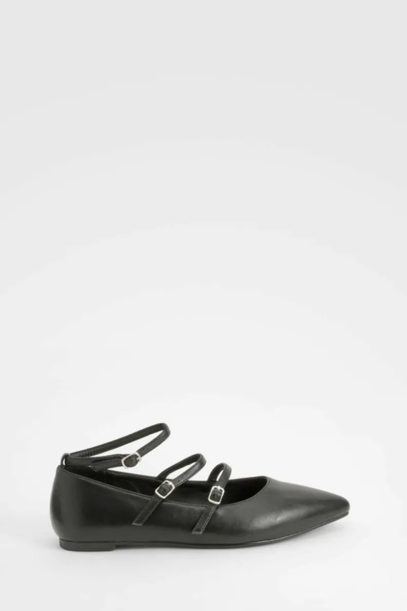 Ballet Flats|Flats*boohoo Wide Fit Triple Strap Ballet Flats black