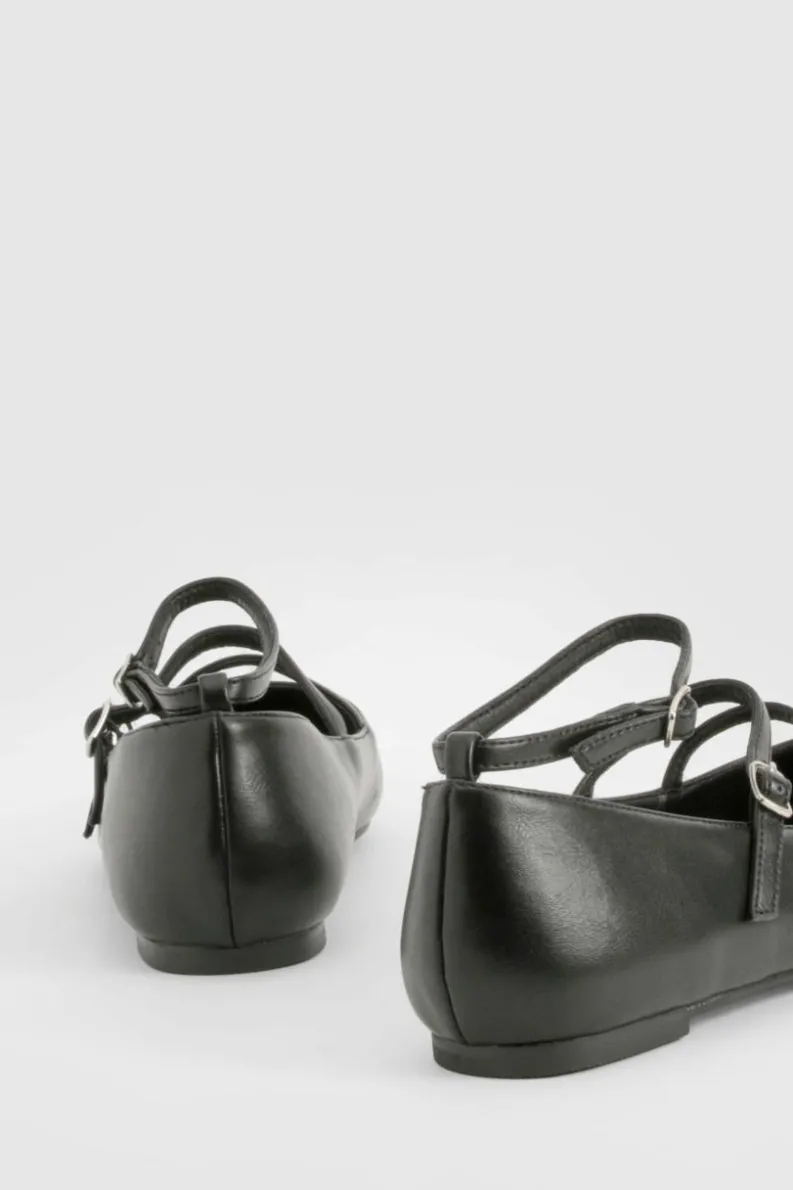 Ballet Flats|Flats*boohoo Wide Fit Triple Strap Ballet Flats black