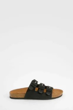Sandals*boohoo Wide Fit Triple Strap Footbed Sliders black
