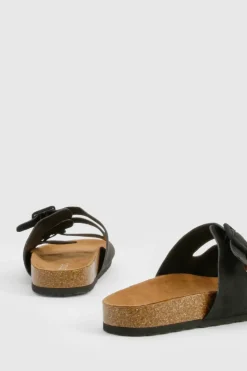 Sandals*boohoo Wide Fit Triple Strap Footbed Sliders black