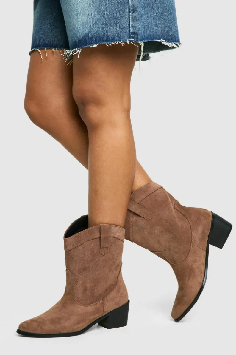 Cowboy Boots|Ankle Boots*boohoo Wide Fit Vintage Look Stitch Detail Ankle Western Boots brown